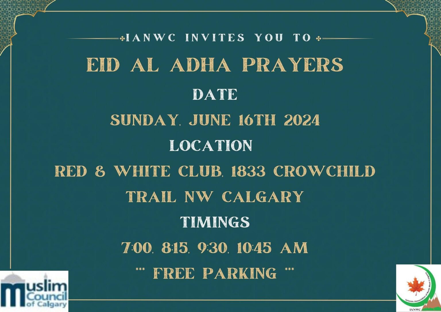 Eid Al Adha Prayer Announcement IANWC